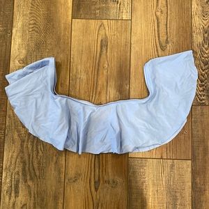 Baby blue soft off the shoulder swimsuit ruffle top with band on inside